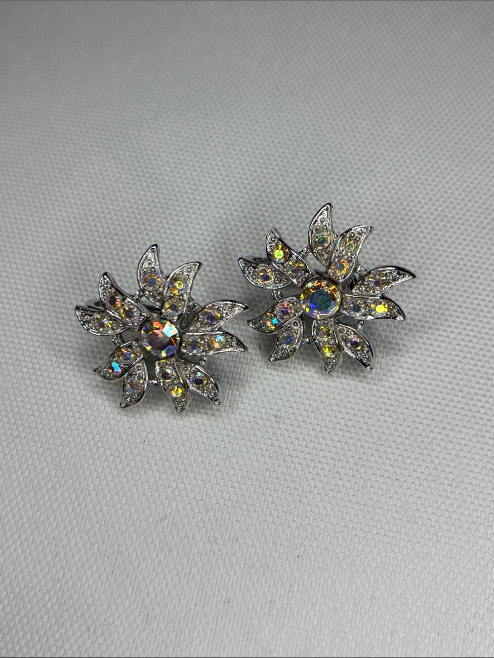 Sarah Cov. Silver Ab crystal clip on earrings